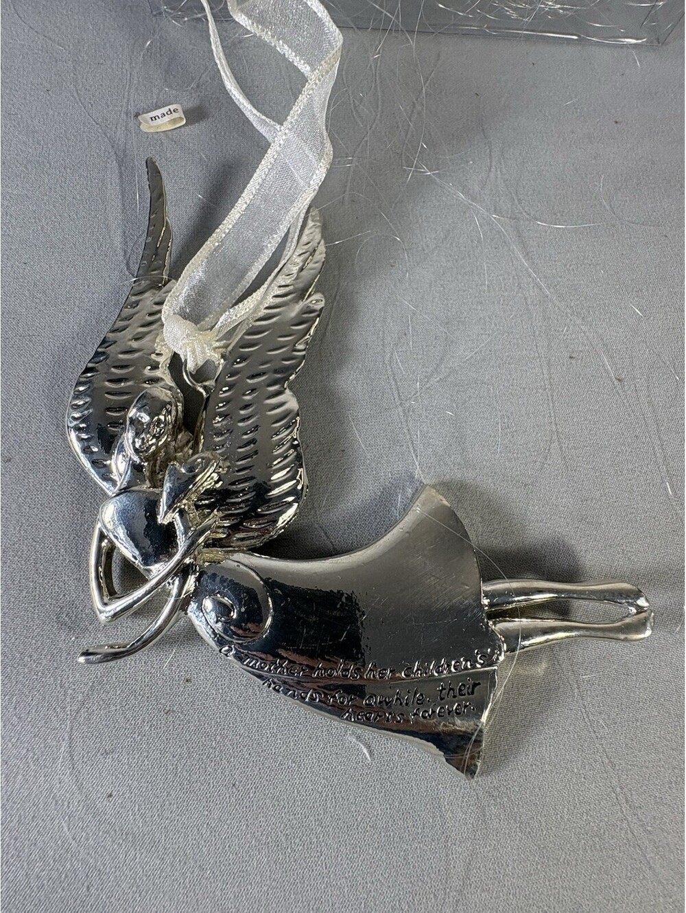 Vintage Serenity Seasons Cannon Falls Mother Angel Silver Metal Ornament w/ Box